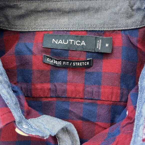 Nautica Mens Short Sleeve Button Up Shirt Gingham Size M Classic Fit - Picture 4 of 10